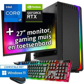 Core i7 + RTX 5060 Game PC Set met Monitor Toetsenbord Muis, Nieuw