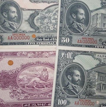 Ethiopië. - 5, 50, 100 Dollars - ND (1945) - Printers