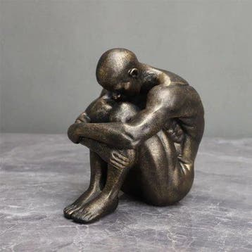 sculptuur, Contemplative Male Figure Sculpture – Bronze