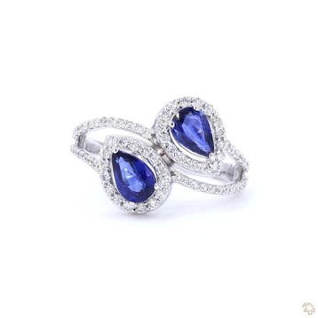 Ring - 14 karaat Witgoud - 1.53ct. tw. Saffier - Diamant, Nieuw
