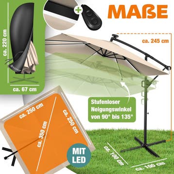 Zweefparasol - Tuinparasol - Parasol 250 cm - Met voet - Met, Verzenden, Zo goed als nieuw