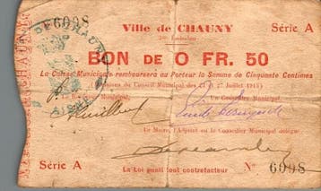 50 Centimes France Komitat 02300 – Chauny – 50 Centime G, Postzegels en Munten, Verzenden