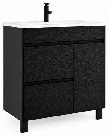 Badkamermeubel Set Salzburg 80 cm Zwart Houtnerf Badmeubel, Verzenden, Nieuw, Wastafelkast