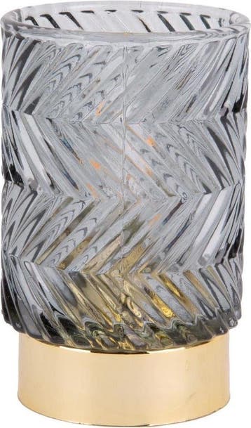 Pt, Zig Zag -  Waxinelichthouder - Glas - 13x8,5cm - Grijs, Ophalen of Verzenden, Zo goed als nieuw