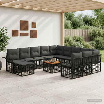 vidaXL Tuin loungeset 13-delig Zwart en Donkergrijs, 3 zitplaatsen, Nieuw, Loungeset, Verzenden