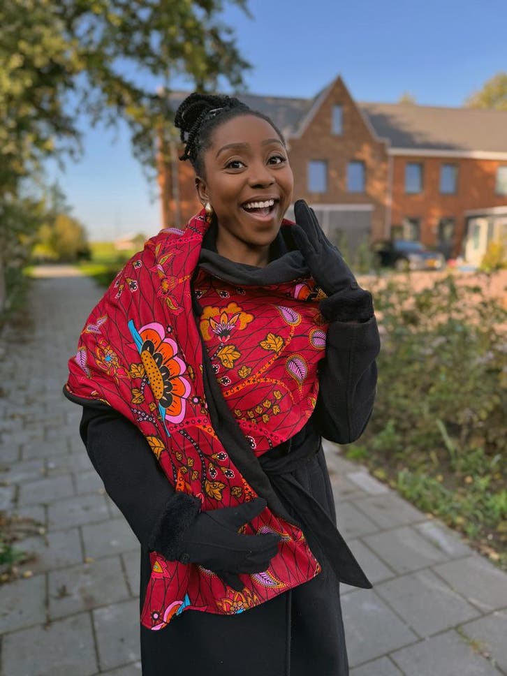 Warme Sjaal met Afrikaanse print Unisex - Rode Botanical Flo, Kleding | Dames, Mutsen, Sjaals en Handschoenen, Nieuw, Ophalen of Verzenden