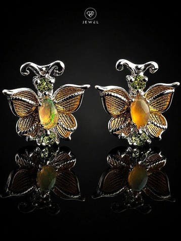 Opaal - 925 Zilver - - Oorbellen - Vlinder Elegantie