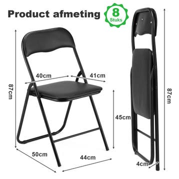 BARDI 8 Stuks Klapstoelen met PU Kussentjes 100KG - ZWART, Klapstoel met PVC Zitting , Zwart, Nieuw, Ophalen of Verzenden