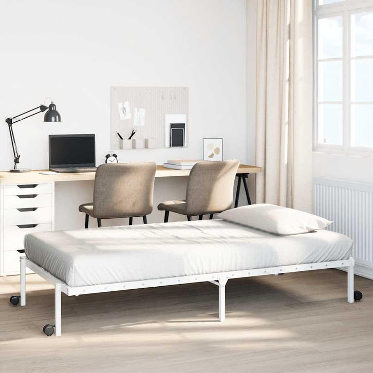 vidaXL Bedframe zonder matras opvouwbaar 100x200 cm staal, Huis en Inrichting, Slaapkamer | Bedden, 100 cm, 200 cm, Wit, Eenpersoons