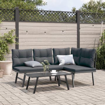 vidaXL Tuinbanken met kussens 2 st gepoedercoat staal zwart, Tuin en Terras, Verzenden, Nieuw, Metaal