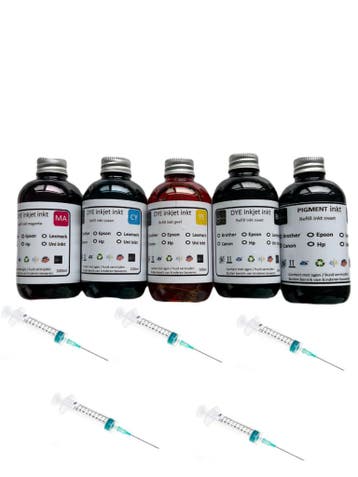 Geschikt Epson navul inkt SET VAN 5 KLEUREN zwart cyaan, Nieuw, Cartridge, Inktmedia