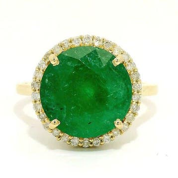 Ring - 14 karaat Geel goud - 4.53ct. tw. Smaragd - Diamant, Nieuw