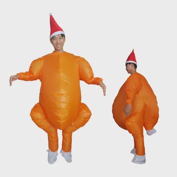 Opblaasbaar Kalkoen Kostuum met Kerstmuts - Grappig Jumpsuit