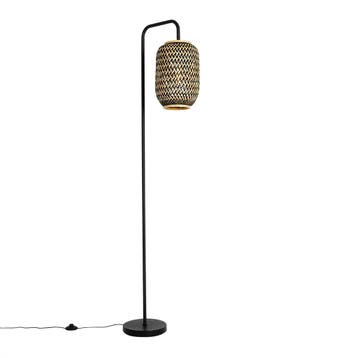 Oosterse vloerlamp bamboe met zwart - Yvonne, Huis en Inrichting, Lampen | Vloerlampen, Verzenden, Nieuw, Oosters