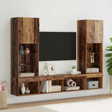 vidaXL TV Wand Eenheden met LED 5 st Oud hout Bewerkt hout, Minder dan 50 cm, Verzenden, 100 tot 150 cm, Nieuw
