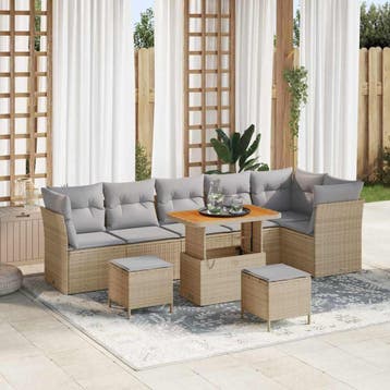 vidaXL Tuinbankenset 8 st Beige poly rattan, Verzenden, Nieuw, Rotan, 8 zitplaatsen