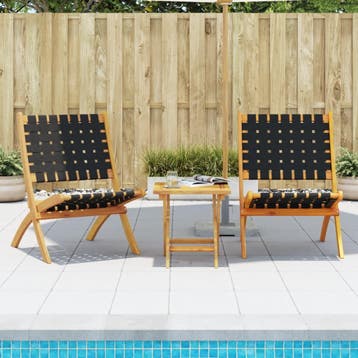 vidaXL Set van 2 klapstoelen met tafel, zwart, massief hout, Tuin en Terras, Tuinstoelen, Verzenden, Nieuw, Hout
