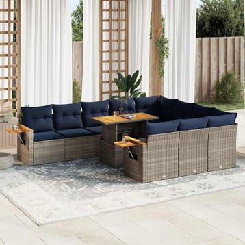 vidaXL 11-delige Loungeset met kussens poly rattan acacia, Verzenden, Nieuw, Loungeset