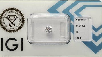 1 pcs Diamant (Natuurlijk) - 0.51 ct - Rond - D (kleurloos), Nieuw