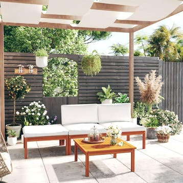 vidaXL 4-delige tuinloungeset met kussens crème 63x63 cm, Verzenden, Nieuw, Hardhout, Loungeset
