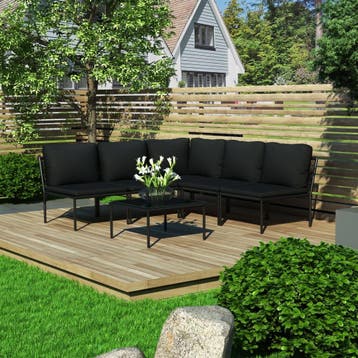 vidaXL 6-delige Loungeset met kussens PVC zwart, Verzenden, Nieuw, Kunststof, Loungeset