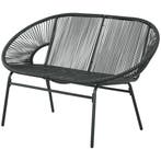 Polyrattan Tweezitsbank Tuinbank Tot 260 Kg, Zwart, Stabiele, Verzenden, Nieuw