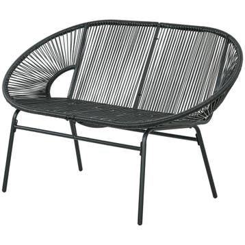 Polyrattan Tweezitsbank Tuinbank Tot 260 Kg, Zwart, Stabiele, Verzenden, Nieuw