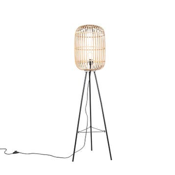 Landelijke vloerlamp zwart met rotan - Manila, Huis en Inrichting, Lampen | Vloerlampen, Verzenden, Nieuw, Country-rustic