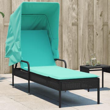 vidaXL Ligstoel met luifel zwart poly rattan, Verzenden, Nieuw