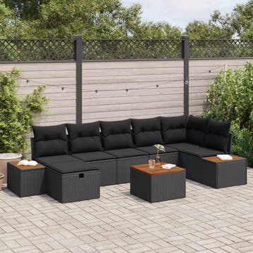 vidaXL Tuin Sofa Set 8 st Zwart poly rattan, Tuin en Terras, Verzenden, Nieuw, Rotan, 8 zitplaatsen