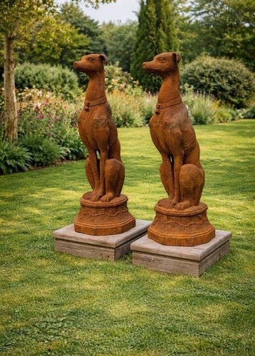 Beeld, XL Cast-iron Greyhounds - 78,5 cm - IJzer