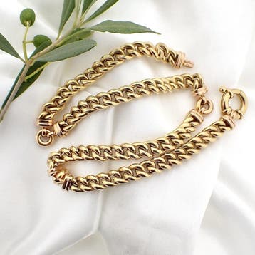 Bicolor gouden gourmetschakel collier (Ketting), Sieraden, Tassen en Uiterlijk, Kettingen, Ophalen of Verzenden, Gebruikt, Goud