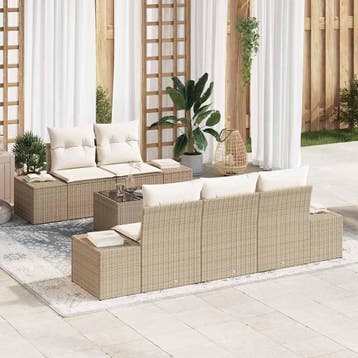 vidaXL Tuin Sofa Set 6 st Beige en Crème poly rattan, Verzenden, Nieuw, 6 zitplaatsen