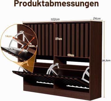 UEV Schoenenkast met 4 kleppen hout, schoenenrek smal (bruin, Verzenden, Zo goed als nieuw