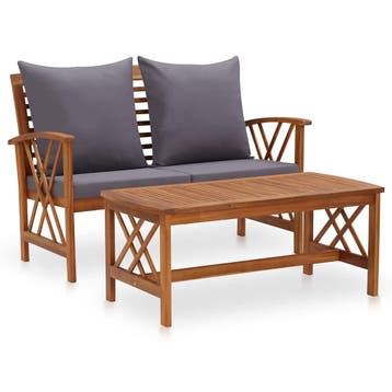 vidaXL 2-delige Loungeset met kussens massief acaciahout, 2 zitplaatsen, Verzenden, Nieuw, Loungeset
