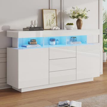 Moderne Dressoir 140cm Hoogglans Wit met LED Verlichting en, Huis en Inrichting, Verzenden, Nieuw