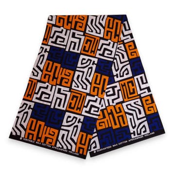 Afrikaanse print stof - Blauw en geel-oranje Kuba Blocks Con, Ophalen of Verzenden, Nieuw