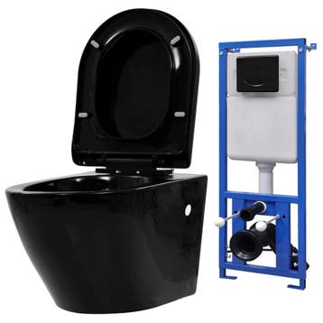 vidaXL Hangend toilet met verborgen stortbak keramiek zwart, Verzenden, Nieuw