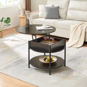 Salontafel Kandas rond zwart en houtkleurig Ø70 cm [en.casa], Verzenden, Nieuw