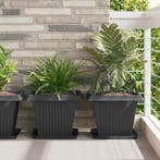 vidaXL Vierkante Bloempot 24 pcs Zwart 38 x 38 x 30 cm, Kunststof, Verzenden, Minder dan 60 cm, Nieuw