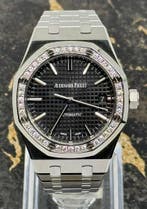 AP Royal Oak Lady 37mm - Diamond Bezel - Black Dial, Zo goed als nieuw, Polshorloge