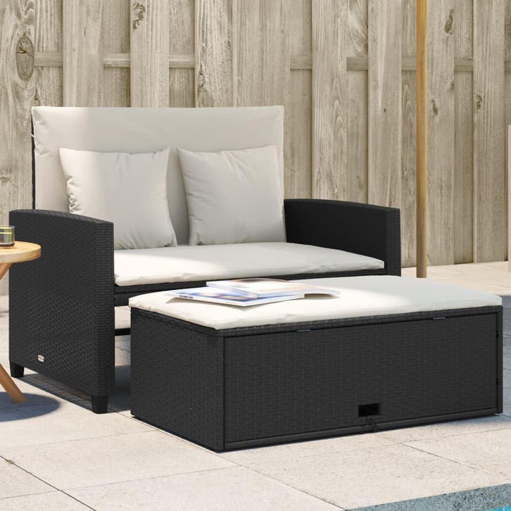 vidaXL Tuinbank 2-zits met kussens poly rattan zwart, Tuin en Terras, Tuinsets en Loungesets, Nieuw, Verzenden