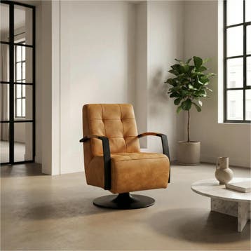 Leren draaifauteuil Mind - Kenia Cognac (cognac) -, Nieuw, Ophalen of Verzenden, 50 tot 75 cm, Industrieel, Modern
