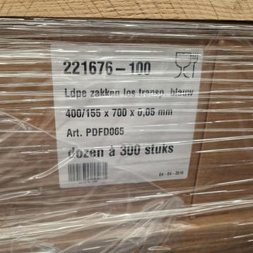 Zakken Food LDPE los transp. blauw 400/155x700x0,05, doos, Ophalen of Verzenden