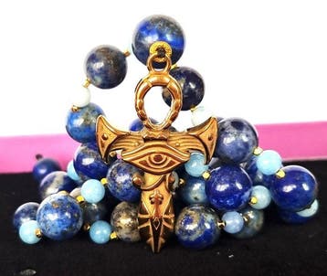 Lapis-lazuli en blauwe calciet - Ankh-kruis (Ankh) en Horus