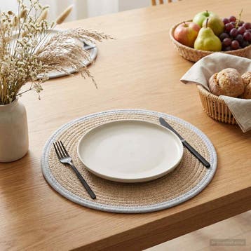 vidaXL Jute placematten 12 st Natuurlijk en Wit 100% Tossa, Verzenden, Nieuw, Bruin