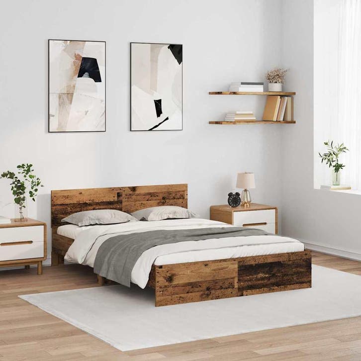 vidaXL Bedframe met hoofdeinde Oud Hout 160 x 200 cm Bewerkt, Huis en Inrichting, Slaapkamer | Bedden, Bruin, Nieuw, Hout, Verzenden