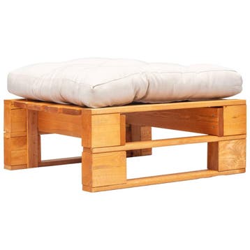 vidaXL Tuinpoef met zandkleurig kussen pallet hout, Verzenden, Nieuw