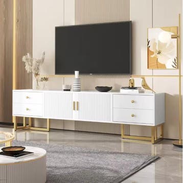 Lowboard 175 cm – TV-meubel met 4 lades, 2 deuren en goud, Verzenden, Nieuw
