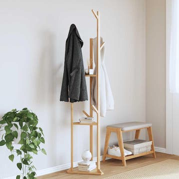 vidaXL Kapstok met haken en schappen 39x33x166 cm bamboe, Verzenden, Nieuw